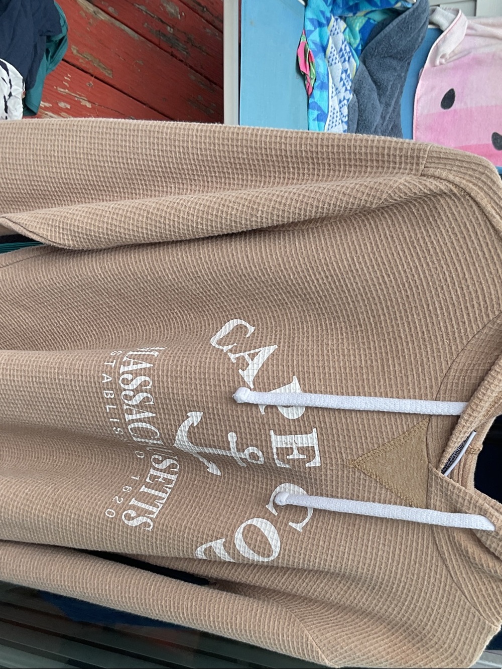 Cape Cod Waffle Knit Hoodie in Taupe